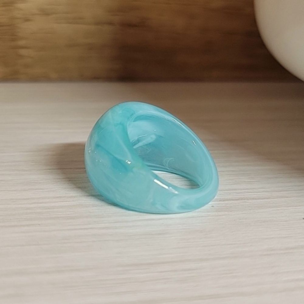 Turquoise Swirl Bubble Dome Ring, Metal Free - Picture 4 of 6